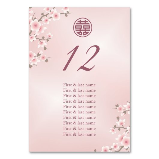 Stoffige Roze Chinese Bruiloft Gast Namen Kaart (Voorkant)