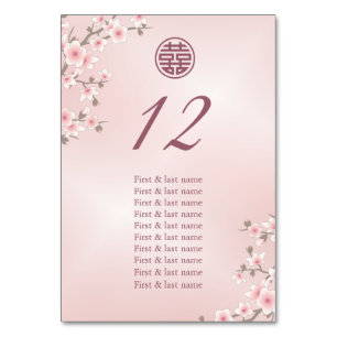 Stoffige Roze Chinese Bruiloft Gast Namen Kaart