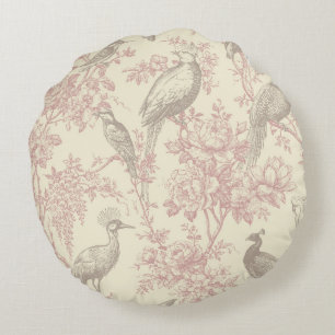 Stoffige Roze Chinoiserie Pauw Vogelhuis Bloem Toi Rond Kussen