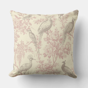 Stoffige roze chinoiserie pauw volière bloem toile kussen