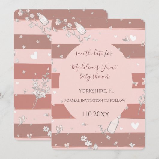 Stoffige Roze Cirkel Frame Meisje Save the date (Voorkant / Achterkant)