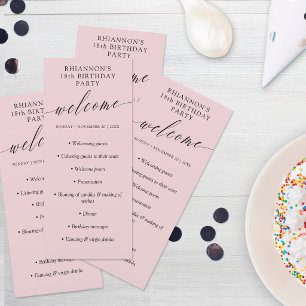 Stoffige Roze Delicate Calligraphy Verjaardagsfees Programmakaart