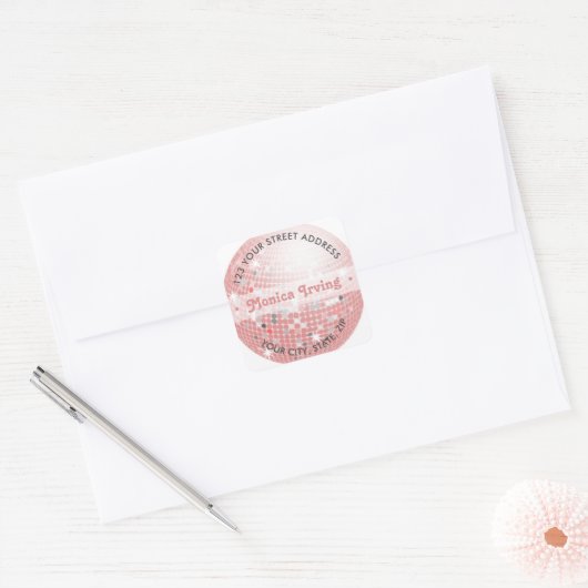 Stoffige Roze Disco Bal Retro 70s Adres Sticker (Envelop)