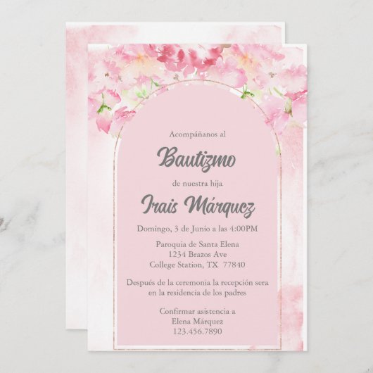 Stoffige roze doop uitnodiging (Voorkant / Achterkant)