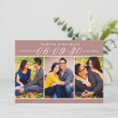 Stoffige Roze Drie Foto Collage Trouwdag Save The Date (Staand voorkant)