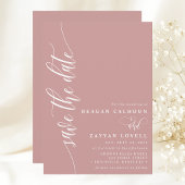 Stoffige Roze Eenvoudige Moderne Script Bewaar De Save The Date
