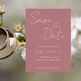 Stoffige Roze Eenvoudige Stijl Trouw Save the Date Folie Uitnodiging