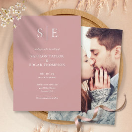 Stoffige Roze Elegant Monogram Foto Bruiloft Kaart