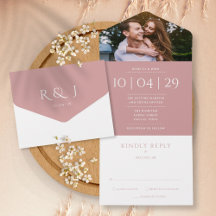 Stoffige Roze Elegant Monogram Foto Trouwdatum
