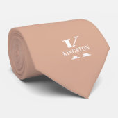 Stoffige Roze Elegant Monogram + Naam Stropdas (Opgerold)