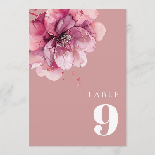 Stoffige Roze Elegante Aquarel Bloem Tafelnummer (Voorkant)