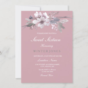 Stoffige Roze Elegante Bloemige Sweet 16 Uitnodigi Kaart