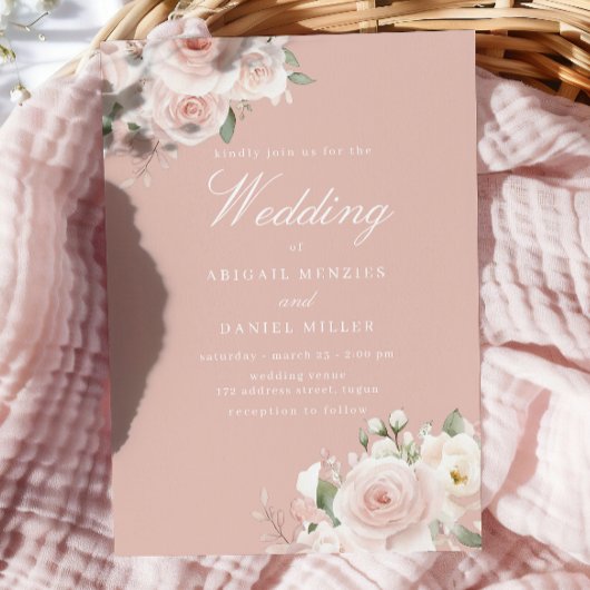 Stoffige Roze Elegante Blush Bruiloft Kaart