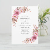 Stoffige Roze Elegante Boho Bruiloft Kaart (Staand voorkant)