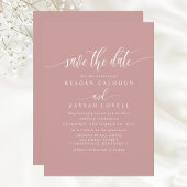 Stoffige Roze Elegante Calligrafie Bewaar de Datum Save The Date
