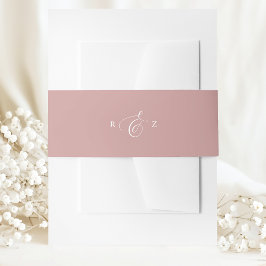 Stoffige Roze Elegante Eenvoudige Monogram Huwelij Uitnodigingen Wikkel