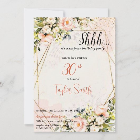 stoffige roze elegante Floral Surprise Party Uitno Kaart (Voorkant)