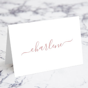 Stoffige Roze Elegante Handtekening Naam Plaatskaa Kaart