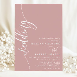 Stoffige Roze Elegante Kalligrafie Script Bruiloft Kaart