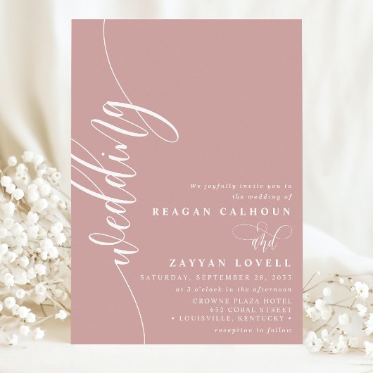 Stoffige Roze Elegante Kalligrafie Script Bruiloft Kaart
