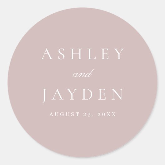 Stoffige Roze Elegante Moderne Huwelijk Ronde Sticker (Voorkant)