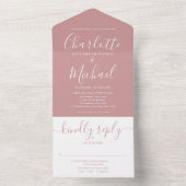Stoffige Roze Elegante Moderne Script Bruiloft All In One Uitnodiging (Binnen)