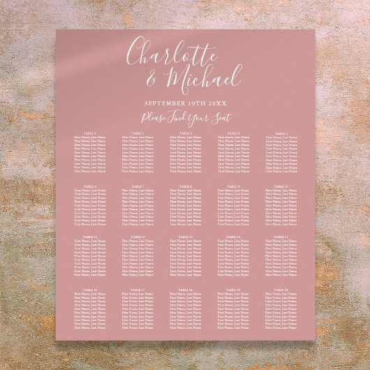 Stoffige Roze Elegante Script Bruiloft Zitplaats G Poster