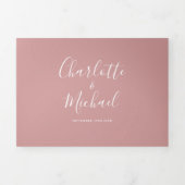 Stoffige Roze Elegante Script Monogram Huwelijk Drieluik Uitnodiging (Cover)