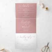 Stoffige Roze Elegante Script Monogram Huwelijk Drieluik Uitnodiging (Binnen)