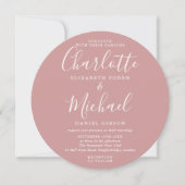 Stoffige Roze Elegante Script Ronde Foto Bruiloft Kaart (Voorkant)