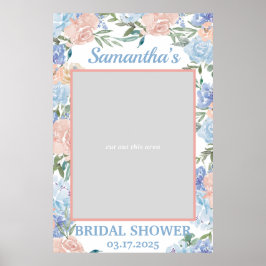 Stoffige Roze en Blauwe Bloemige fotoprop Frame Bo Poster