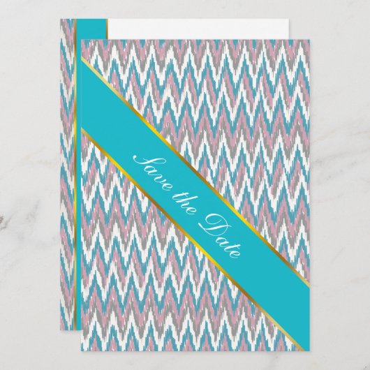 Stoffige roze en blauwe iKat Save The Date (Voorkant / Achterkant)