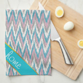 Stoffige roze en blauwe iKat Theedoek (Quarter Fold)