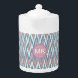 Stoffige roze en blauwe iKat Theepot<br><div class="desc">Dusty Pink and Blue met een vleugje champagne iKat We vieren de nieuwe kleurtrends van 2013 in dit leuke iKat-tribale zigzagpatroon - met kleuren uit het nieuwe KLEURENPALET 2013 - We hebben alle afbeeldingen die in dit ontwerp worden gebruikt aanpasbaar gelaten - Je kunt er naar hartenlust mee spelen -...</div>