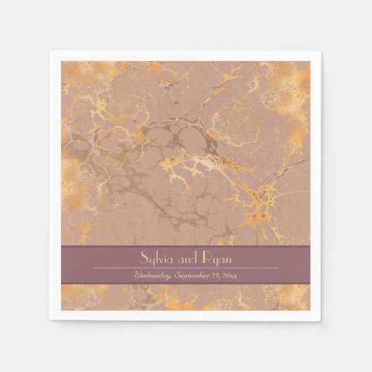 Stoffige Roze en Gouden Marmeren Bruiloft Servet (Voorkant)