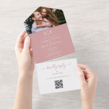 Stoffige Roze En Gouden Monogram QR Code Foto Brui