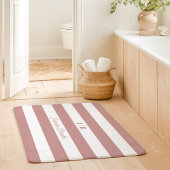 Stoffige roze en witte brede strepen monogram naam badmat