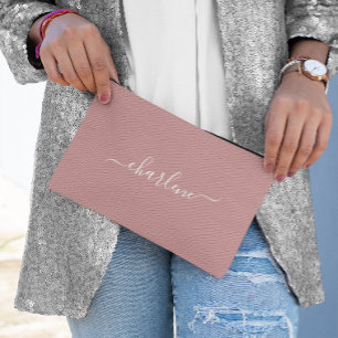 Stoffige Roze en Witte Elegante Naam Etui