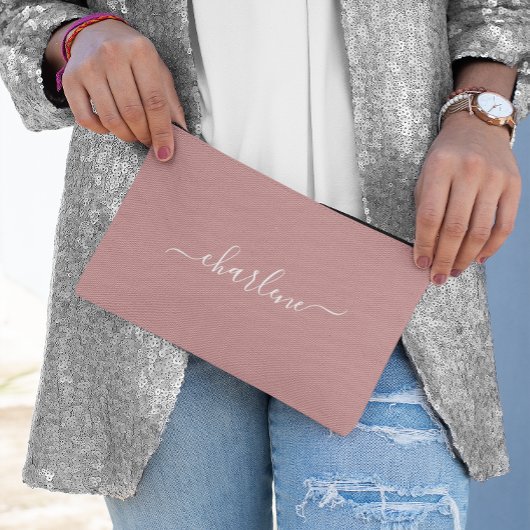 Stoffige Roze en Witte Elegante Naam Etui