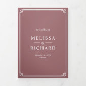 Stoffige Roze en Witte Monogram QR Code Trouw Drieluik Uitnodiging (Cover)