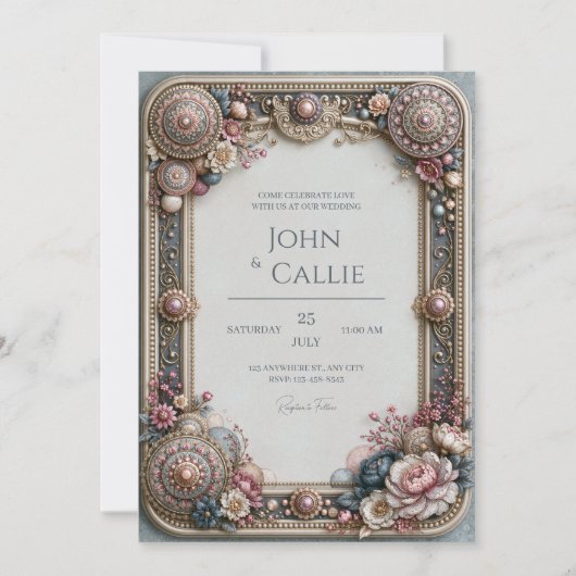 Stoffige Roze Erfstuk Frame Bruiloft Kaart (Voorkant)