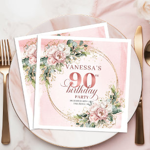 Stoffige Roze Eucalyptus Bloemige 90ste Verjaardag Servet