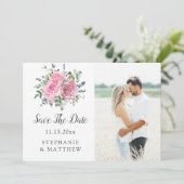 Stoffige Roze Eucalyptus Botanische Foto Save The Date (Staand voorkant)