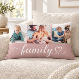 Stoffige Roze Familie Hart 3 Foto Collage Kussen