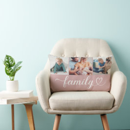 Stoffige Roze Familie Hart 3 Foto Collage Kussen