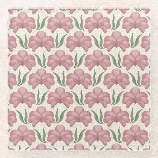 Stoffige Roze Flora Glazen Onderzetter (Voorkant)