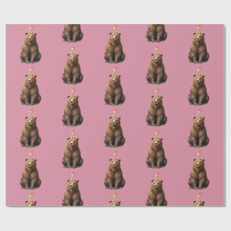 Stoffige roze folk art beer inpakpapier