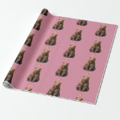 Stoffige roze folk art beer inpakpapier (Uitgerold)