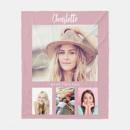 Stoffige roze foto collage meisje vrienden fleece deken (Voorkant)