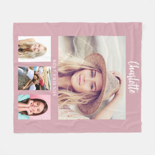 Stoffige roze foto collage meisje vrienden fleece deken (Voorkant (Horizontaal))